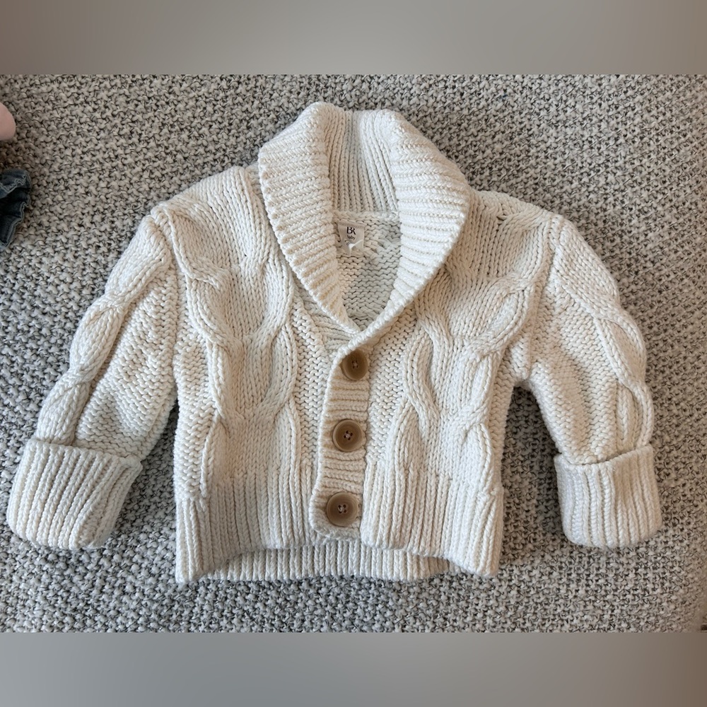 BR Baby white shawl knit cardigan. 100% cotton.